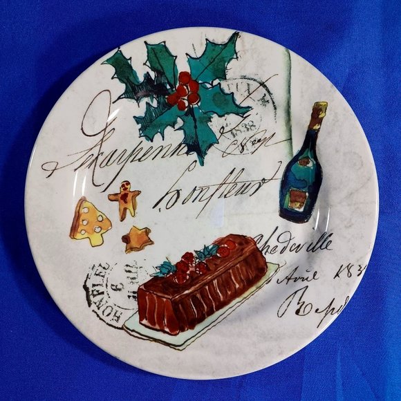 4 Williams Sonoma Portugal Pottery Christmas in Paris Salad Dessert Plates Set - Picture 6 of 10